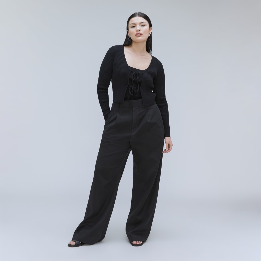 The Cotton-Merino Front-Tie Top | Black