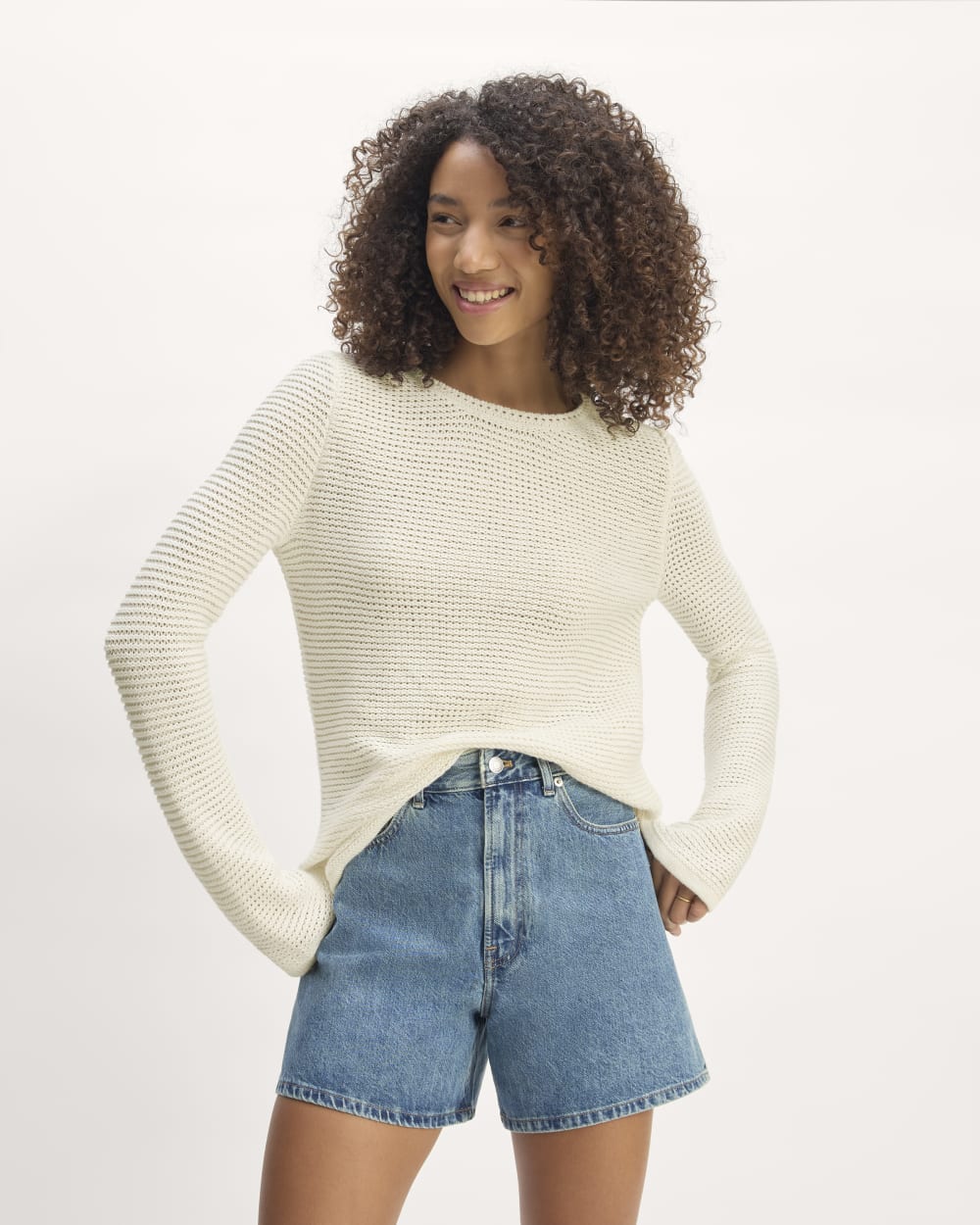 The Organic Cotton Open-Stitch Crew | Bone