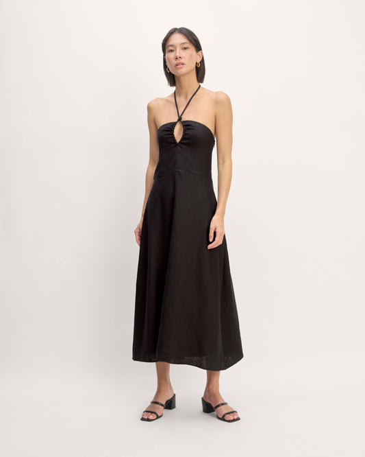 The Linen Halter-Neck Dress | Black