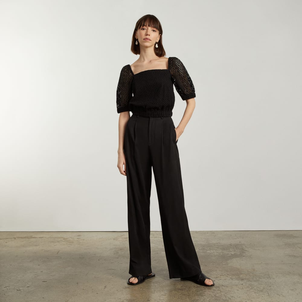 The Eyelet Puff Sleeve Top | Black