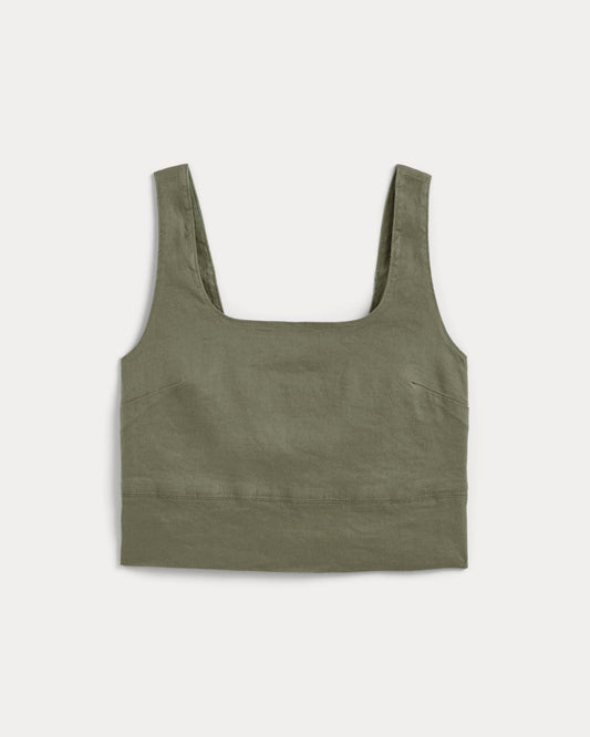 The Square Tank in Stretch Linen | Lichen Green