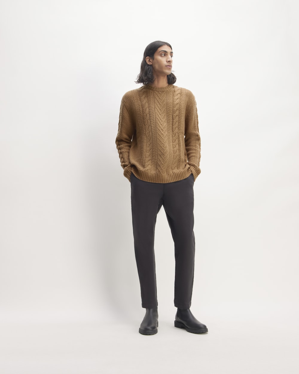 The Felted Merino Cable-Knit Crew | Deep Camel