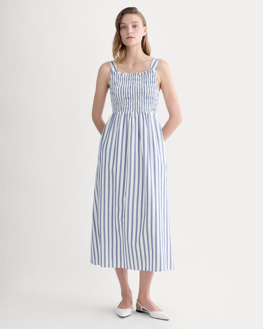 The Gauze Smock Dress | White / Mazarine Blue