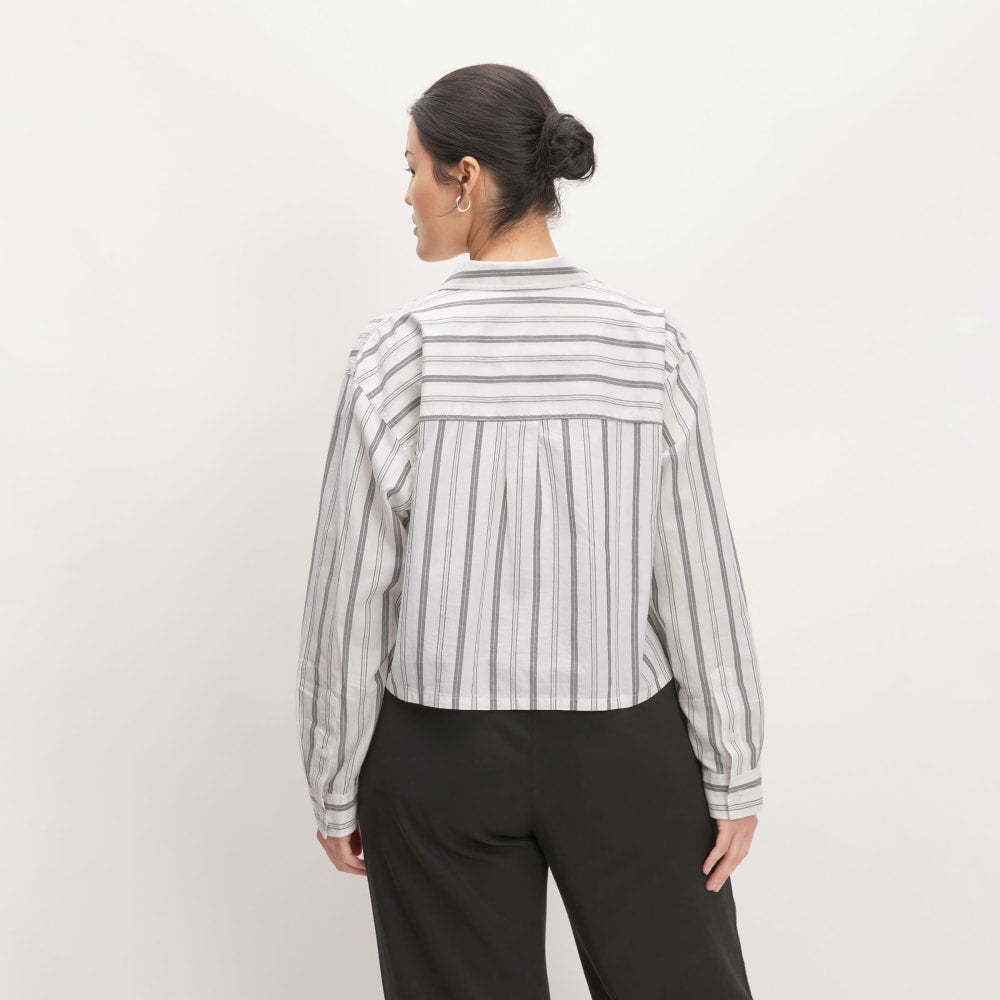 The Way-Short Shirt in Silky Cotton | Bone / Black