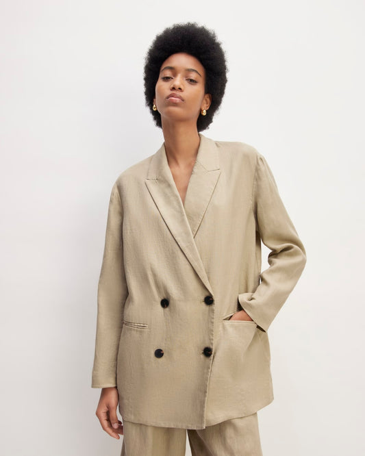 The Linen Double Breasted Blazer | Trench Coat Khaki