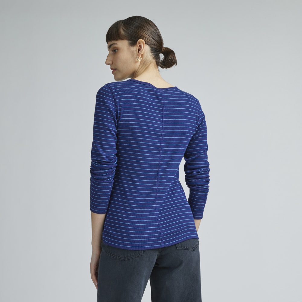 The Pima Micro-Rib Long-Sleeve Crew | Ocean Cavern / Horizon Blue