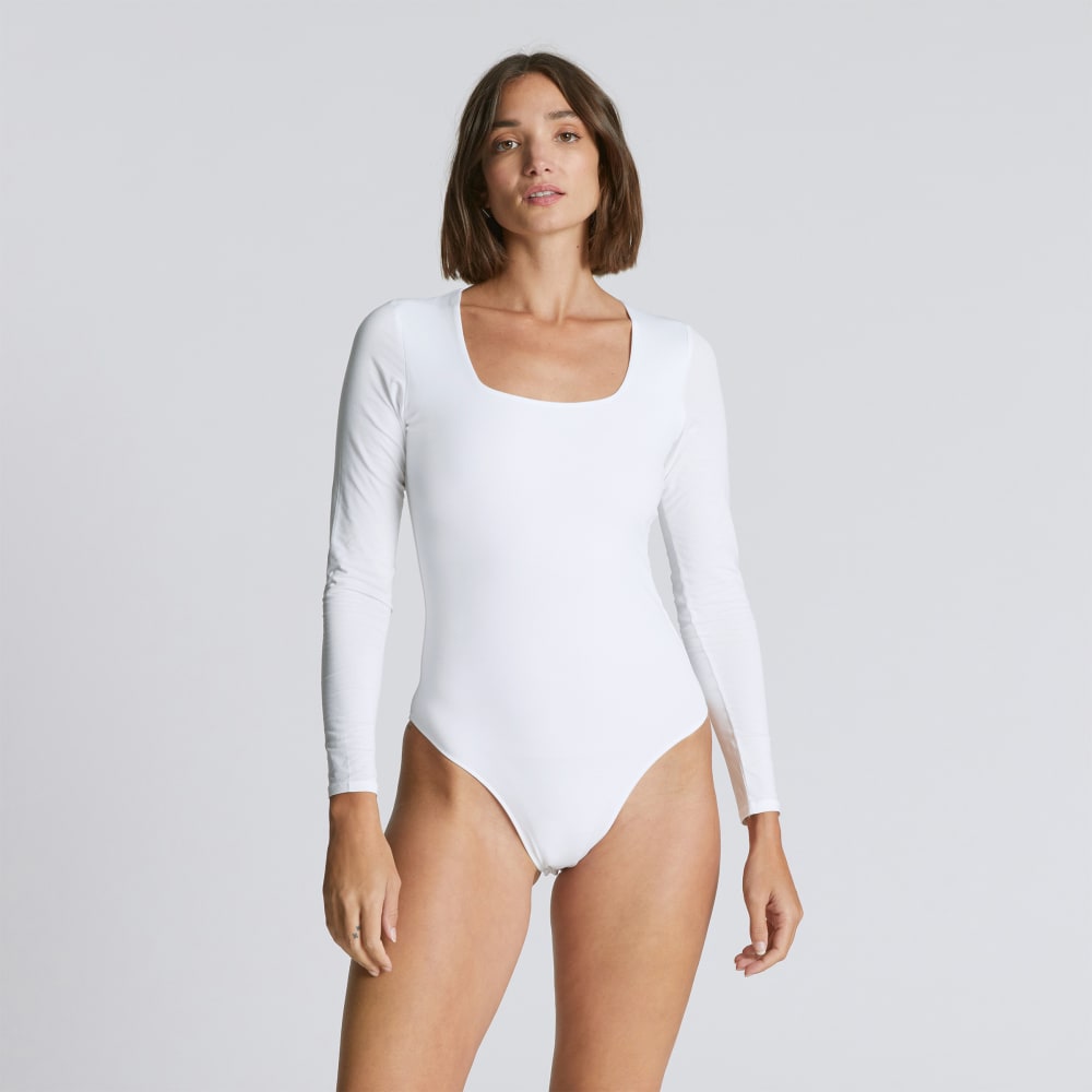 The Long-Sleeve Supima® Square-Neck Bodysuit | White | Bikini