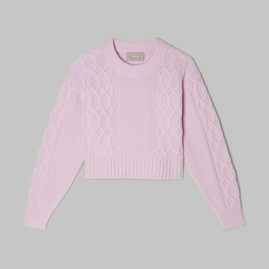 The Felted Merino Cropped Cable Sweater | Light Lilac