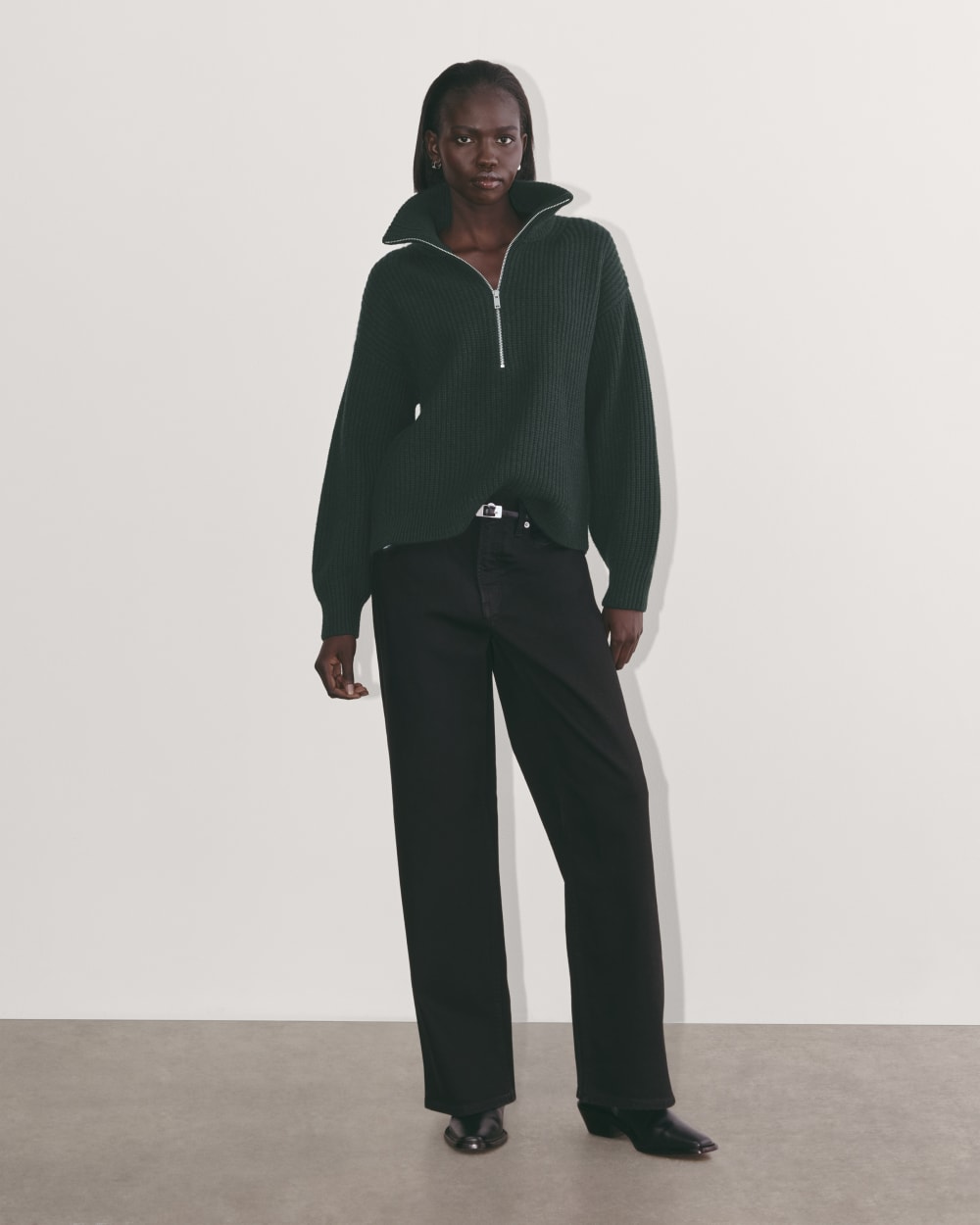 The Half-Zip Sweater in Luxe Merino | Heather Scarab Green