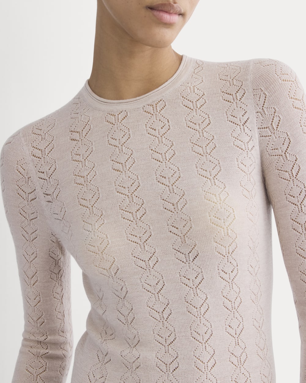 The Pointelle Crew in Ultrasoft Merino | Pale Blush