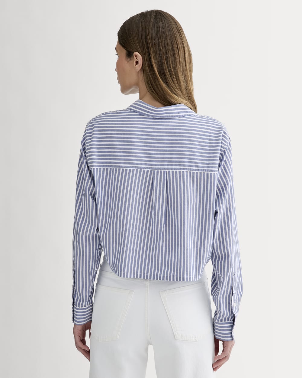 The Way-Short Shirt in Silky Cotton | Bone / Mazarine Blue