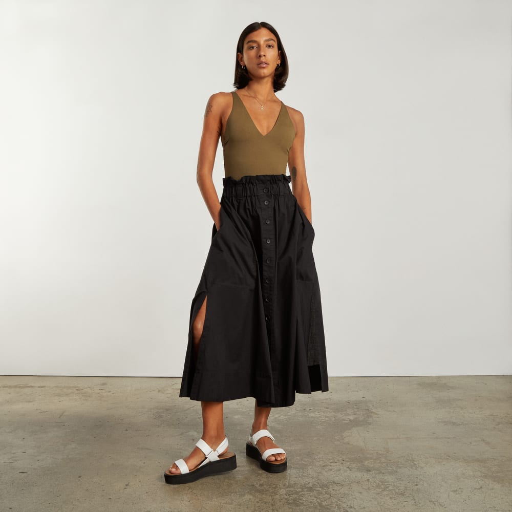 The Easy Button-Front Skirt | Black