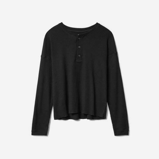 The Organic Cotton Waffle Henley | Black