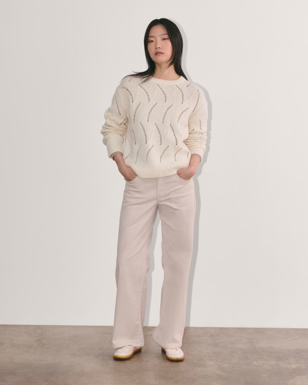 The Pointelle Sweater in Cloud | Bone