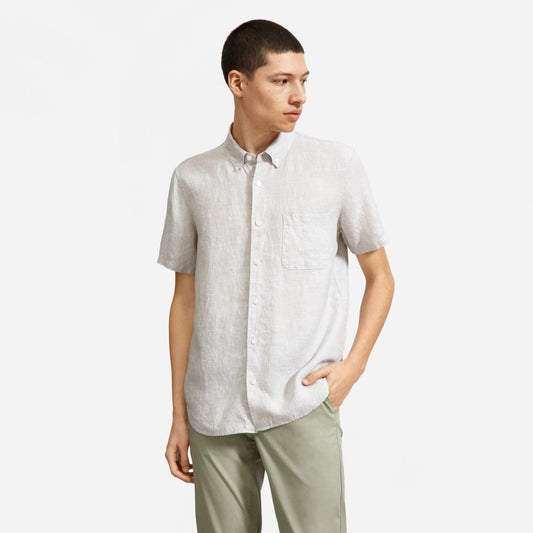 The Classic Short-Sleeve Shirt in Linen | Stone / White Stripe