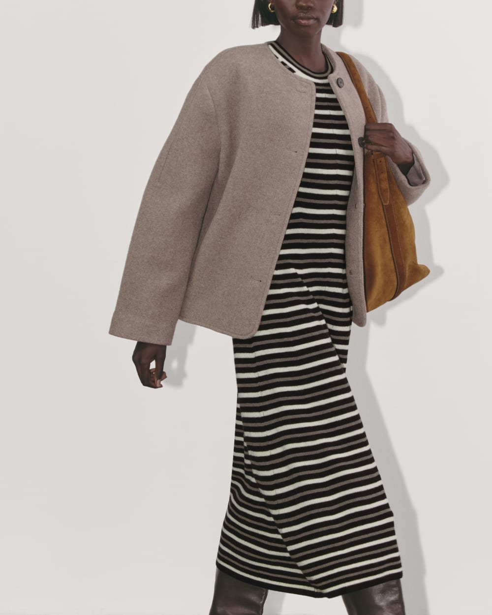 The Ribbed Sweater Dress | Taupe / Canvas / Black