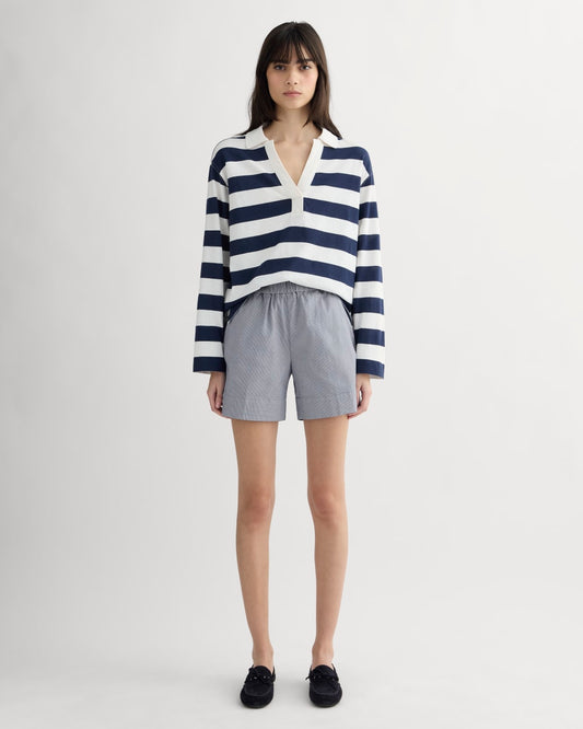 The Easy Short | Dark Denim Pinstripe