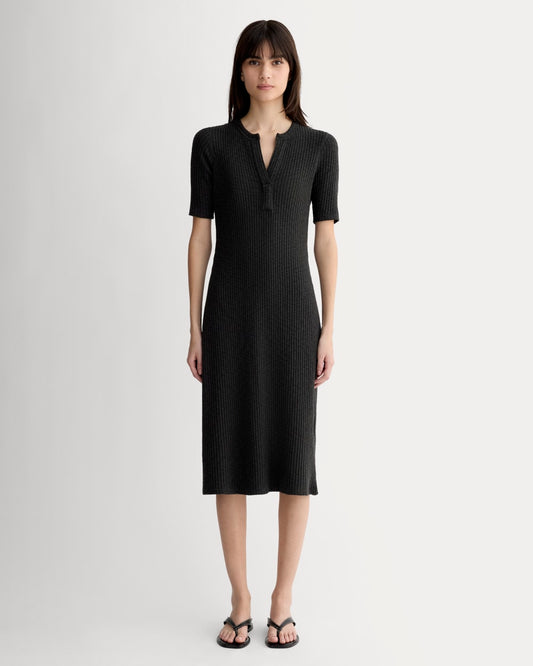 The Rib-Knit Henley Dress | Black