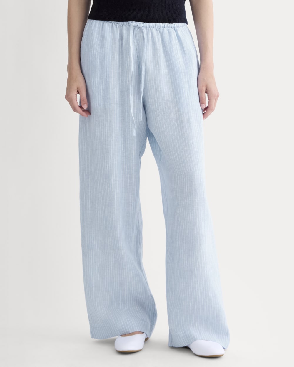 The Drawstring Pant in Linen | Sky Blue / White