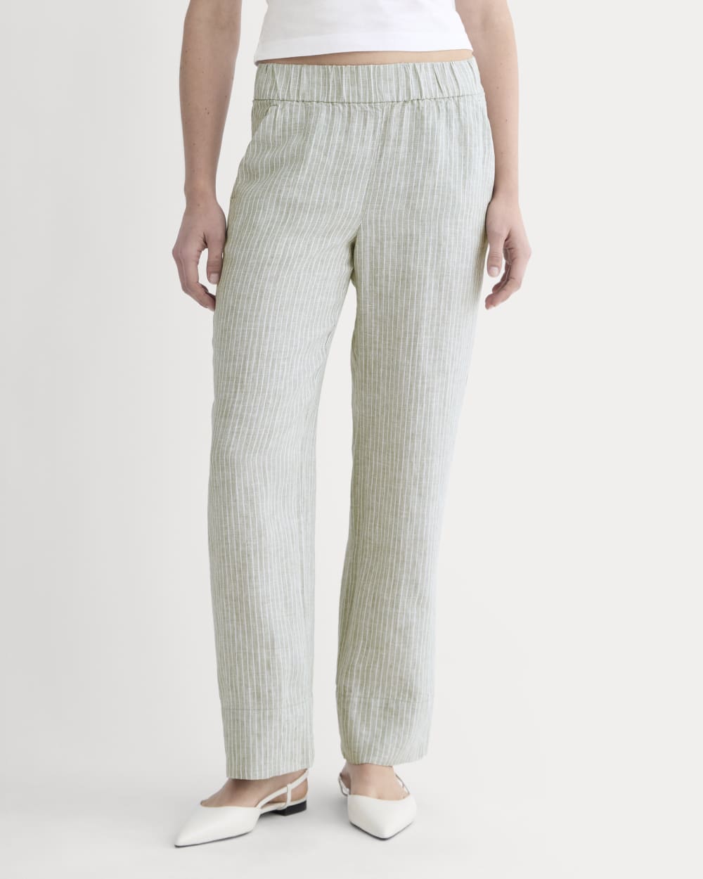 The Linen Easy Pant | Oil Green / White