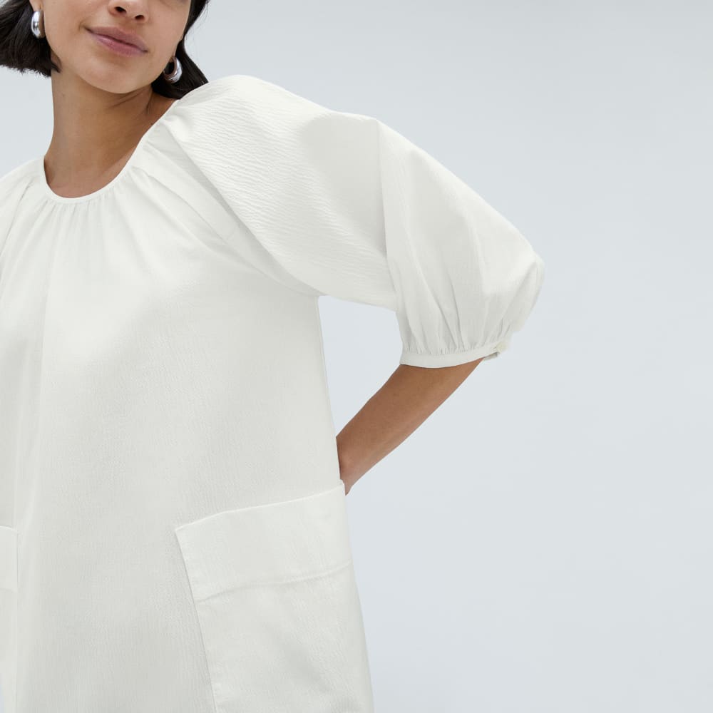 The Seersucker Puff Sleeve Dress | White