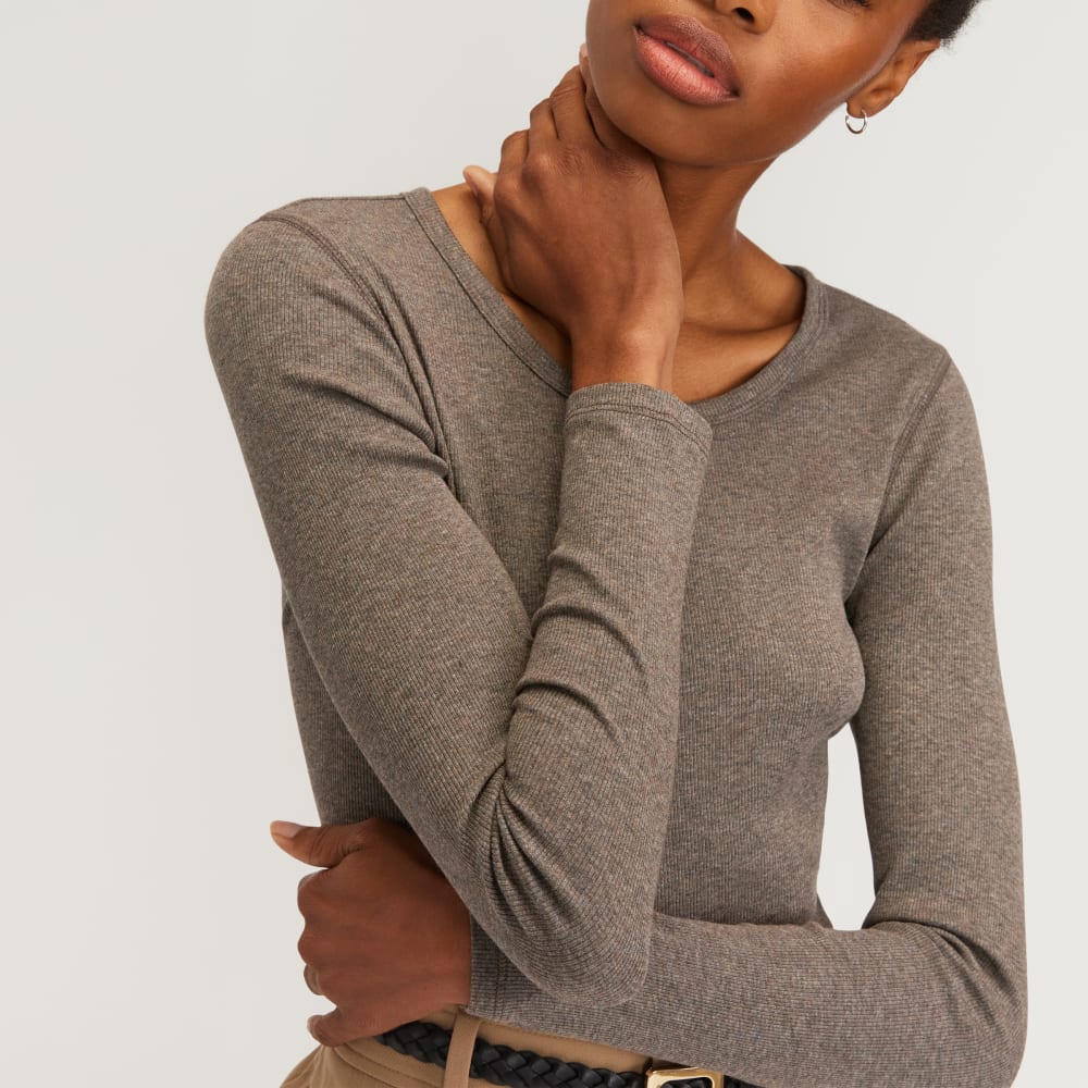 The Supima® Micro Rib Cropped Long-Sleeve Crew | Heathered Fatigue