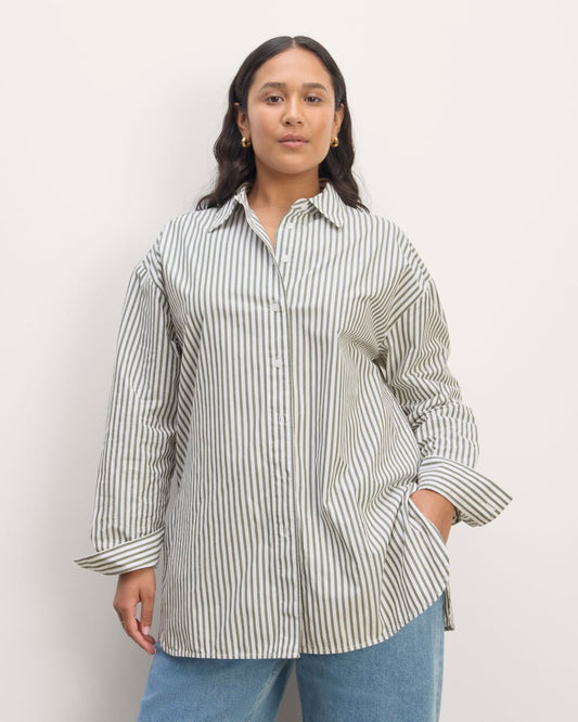 The Supima® Cotton Boyfriend Shirt | White / Moss Green