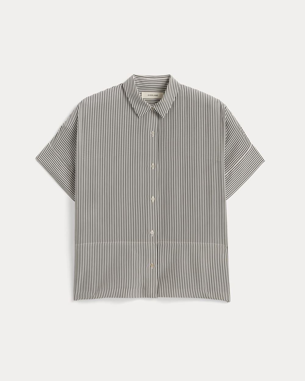 The Boxy Shirt in Washable Silk | Black Micro Stripe