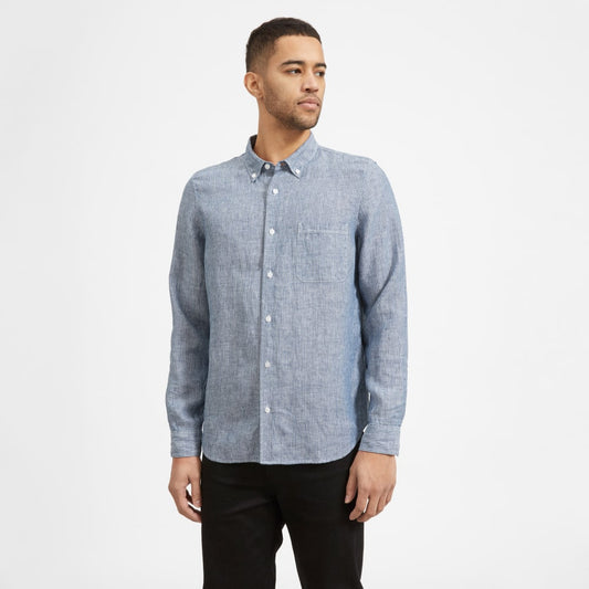 The Classic Shirt in Linen | Blue / White Pinstripe