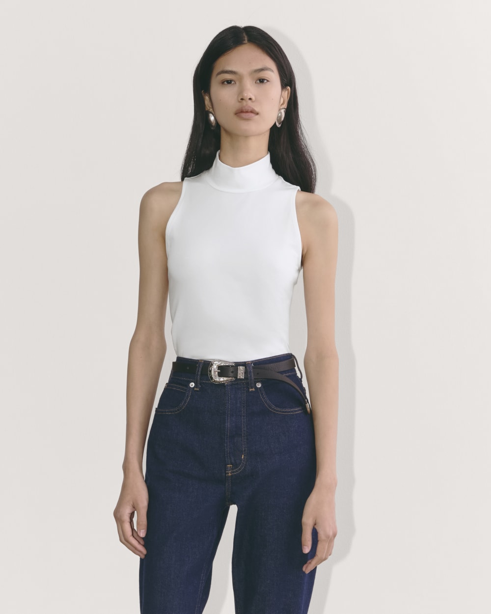 The Form Mock-Neck Tank | White