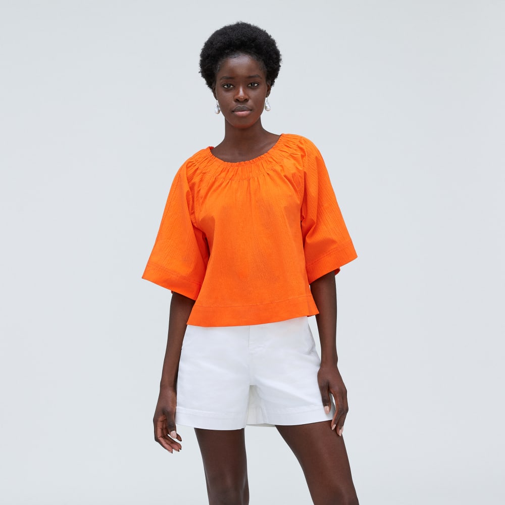 The Seersucker Gathered Tee | Bright Orange