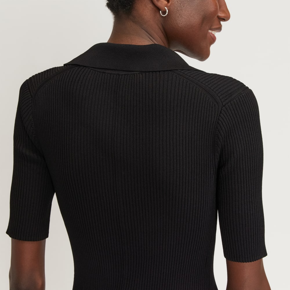 The Ribbed Short-Sleeve Polo Dress | Black