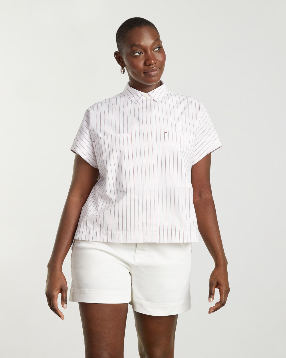 The Short-Sleeve Box Shirt | Red Pinstripe