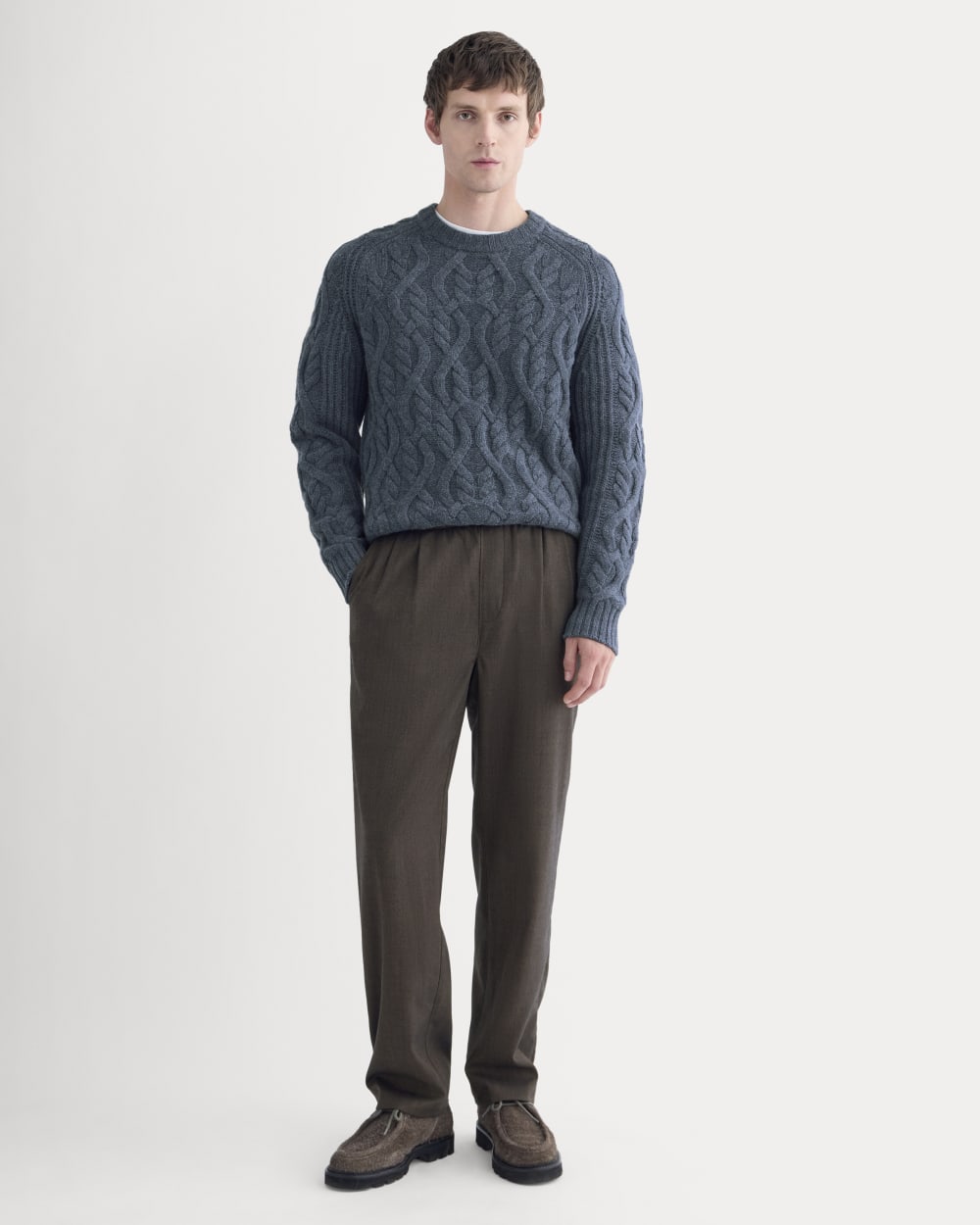 Cable Knit Crew in Luxe Merino | Heather Midnight Navy