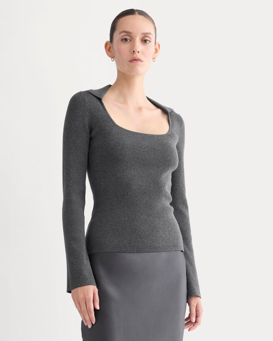 Knit Scoop-Neck Top | Heathered Soot