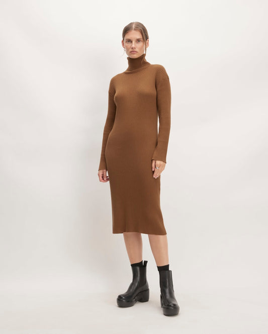 The Cotton-Merino Turtleneck Dress | Rich Camel