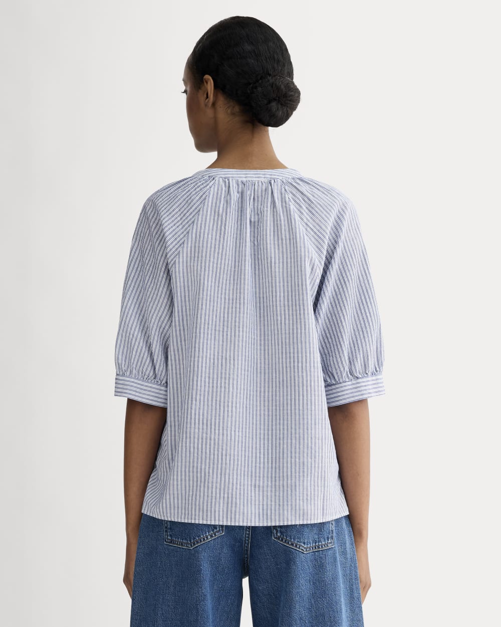 The Gauze Gathered Top | Mazarine Blue / Optic White