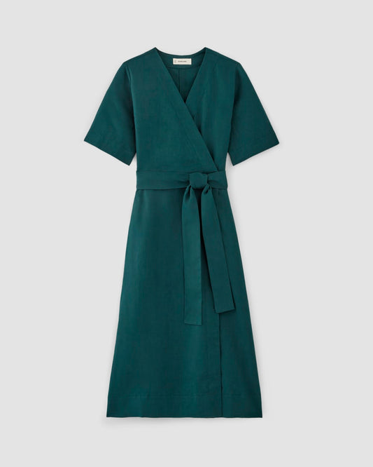 The Wrap Dress in Linen | Dark Sea