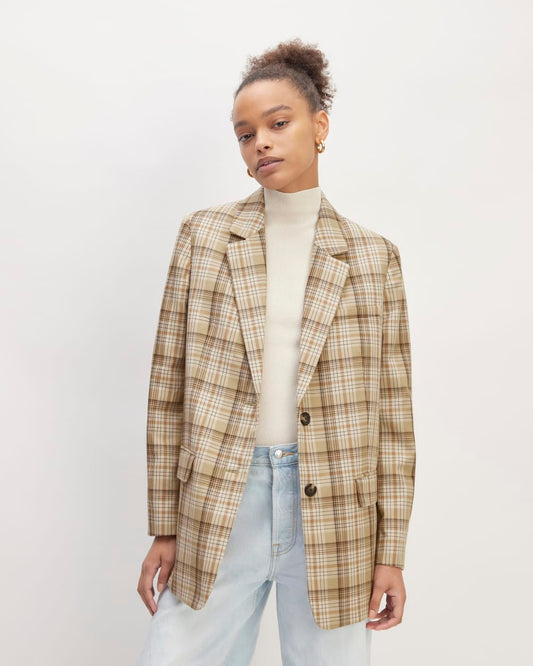 The Oversized Blazer in Buttersmooth | Pale Khaki Plaid