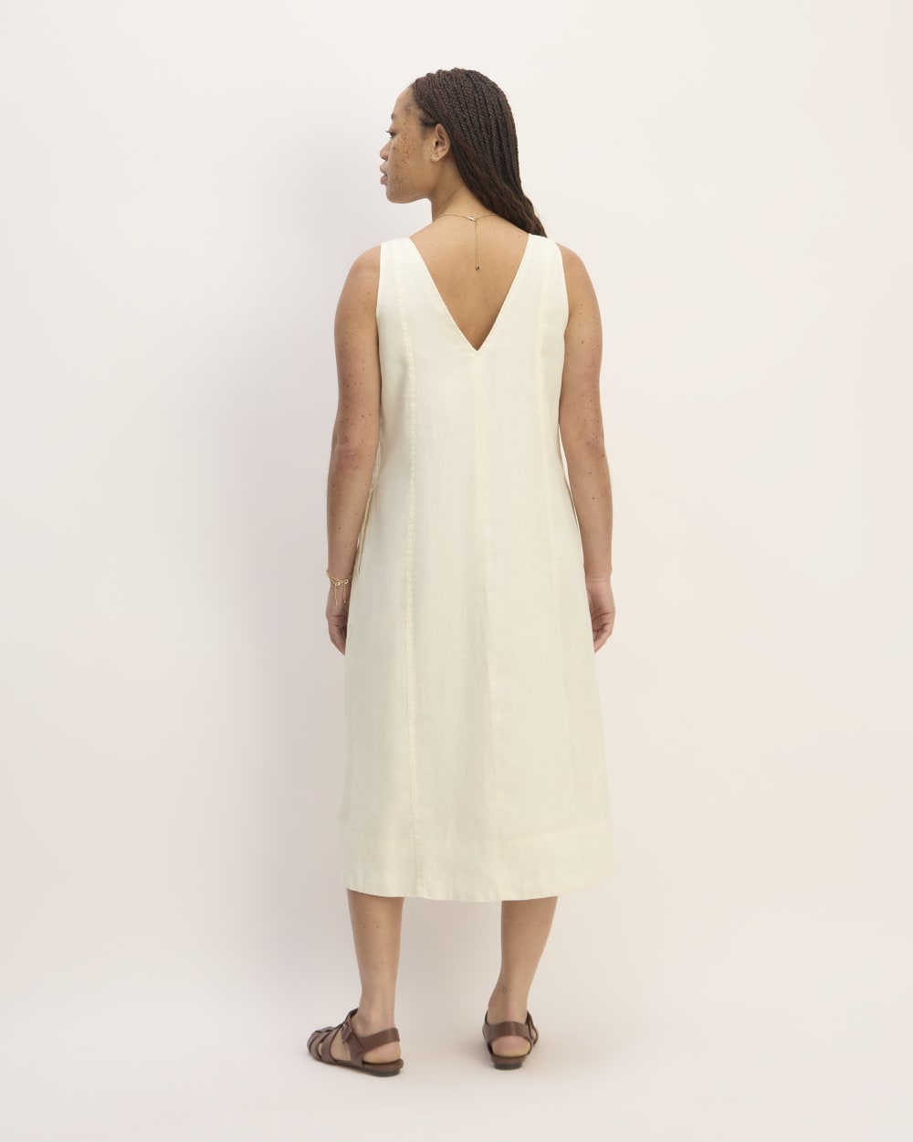 The Linen V-Neck Midi Dress | Bone