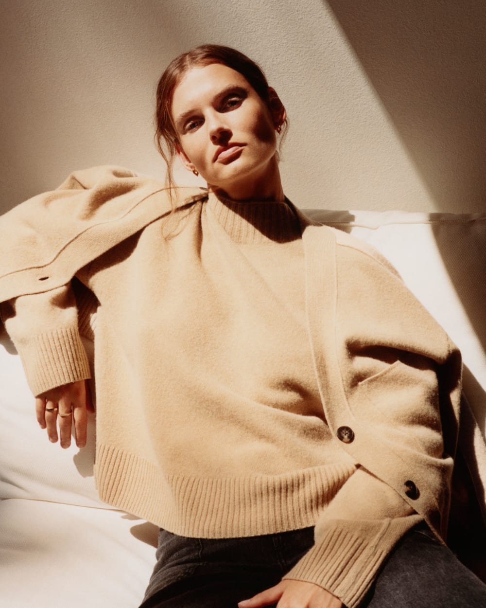 The Good Merino Wool Cardigan | Light Camel / Dark Oat