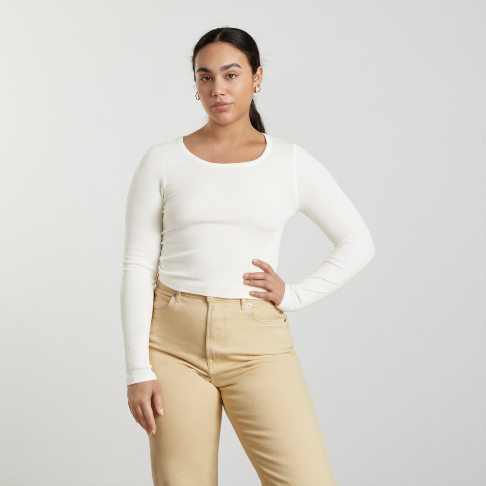 The Pima Micro-Rib Cropped Long-Sleeve Crew | White