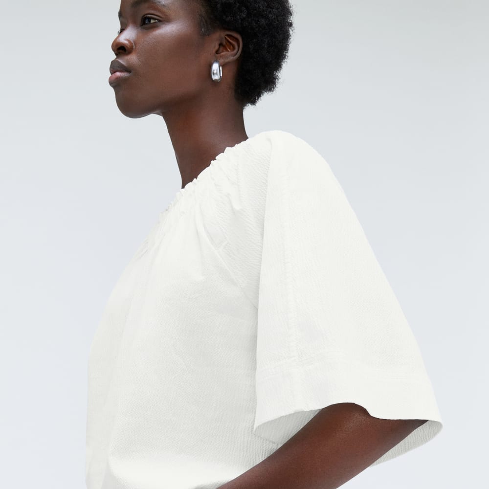 The Seersucker Gathered Tee | White