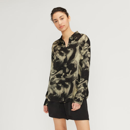 The Satin Relaxed Shirt | Pale Yellow / Black