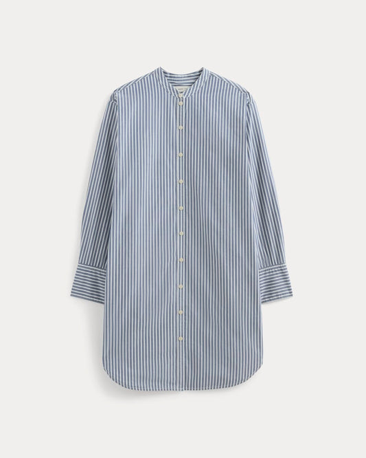 The Relaxed Shirt Dress in Ultrasoft Cotton | Bone / Mazarine Blue