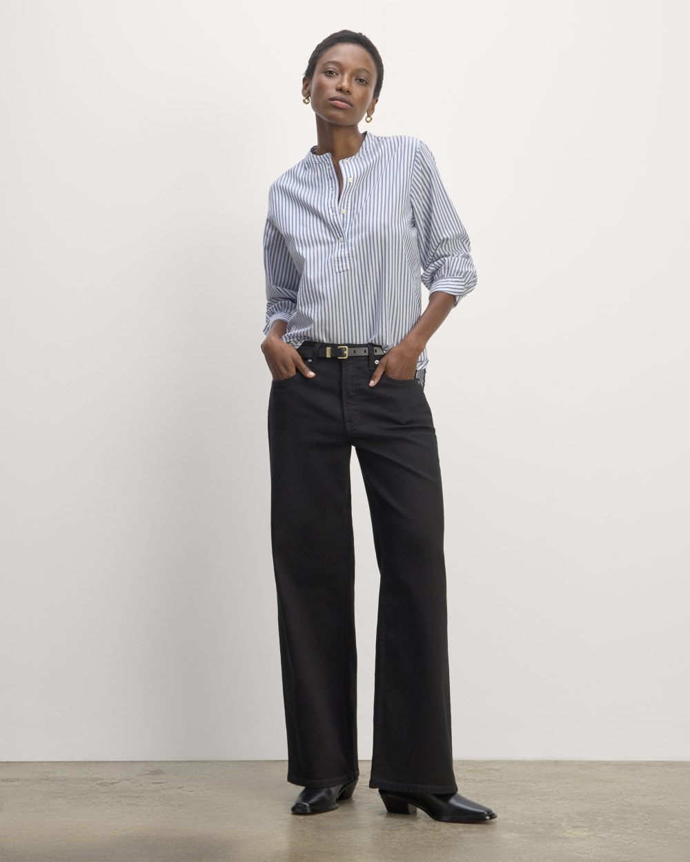 The Henley Shirt in Silky Cotton | White / Bellwether Blue