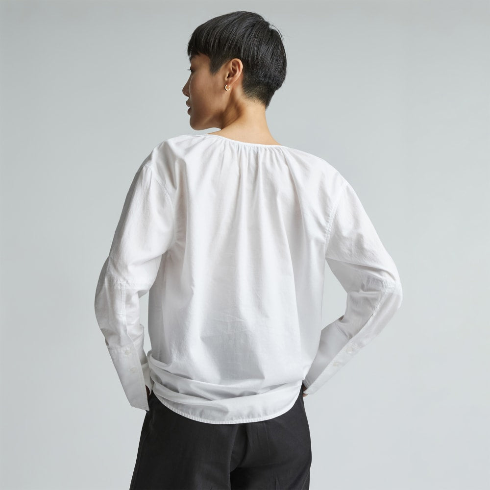 The Silky Cotton Balloon Sleeve Top | White