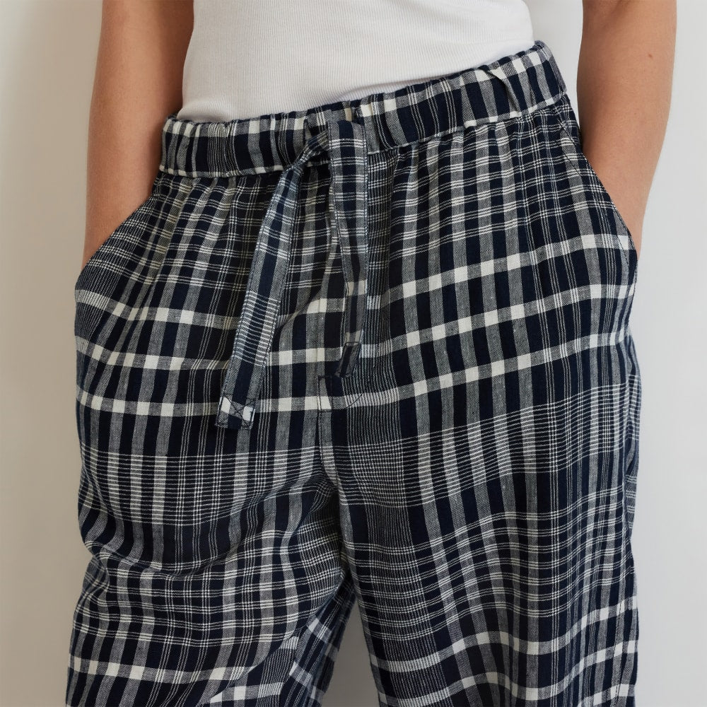 The Linen Pull-On Barrel Pant | Canvas Tan / Navy