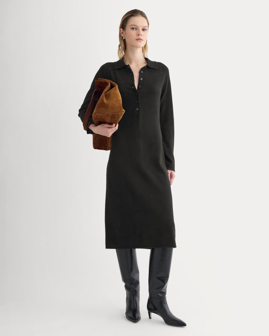Cashmere Polo Midi Dress | Black