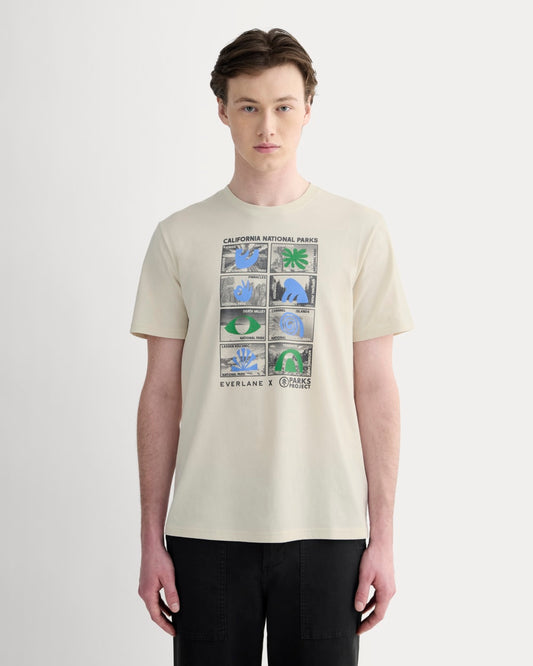 The Everlane x Parks Project Essential Organic Crew | Forged Iron / Birch / Granada Sky Blue / Green